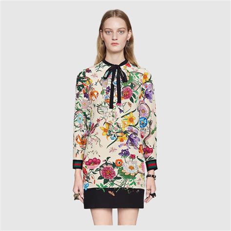 gucci flora snake print silk dress